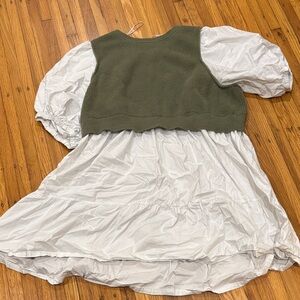 Eloquii Olive Green and White Dress